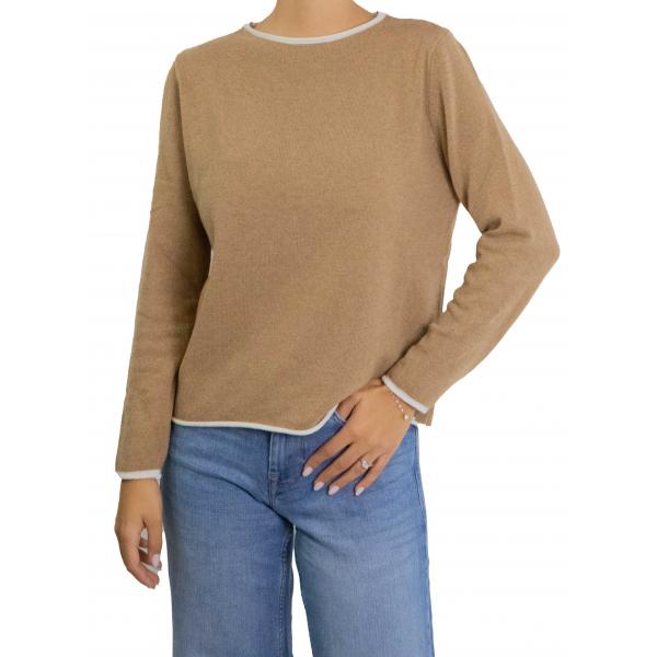 Maglioncino in misto cashmere tinta unita con bordi a contrasto di colore 